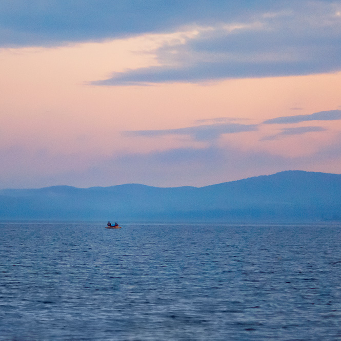 peaceful lake at sunset